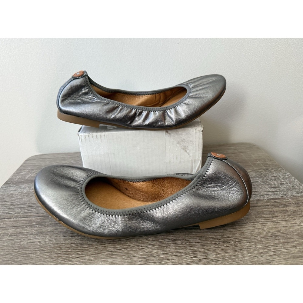 JUIL THE FLAT SILVER METALLIC BALLET LEATHER Grounding Shoe Health Benefits Sz 5